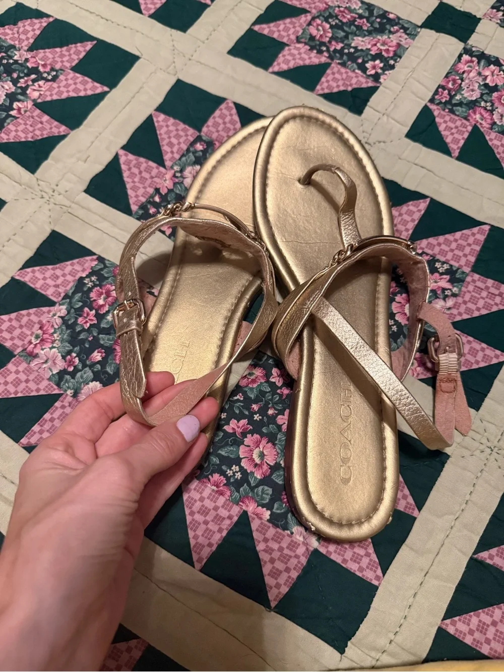 Coach Metallic Gold Women’s T-Strap Sandals